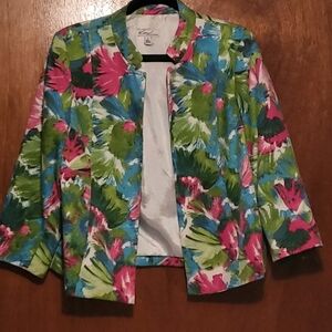 Kim Roger's Size 12 Womens Open Front Lined Floral Spring Casual Jacket